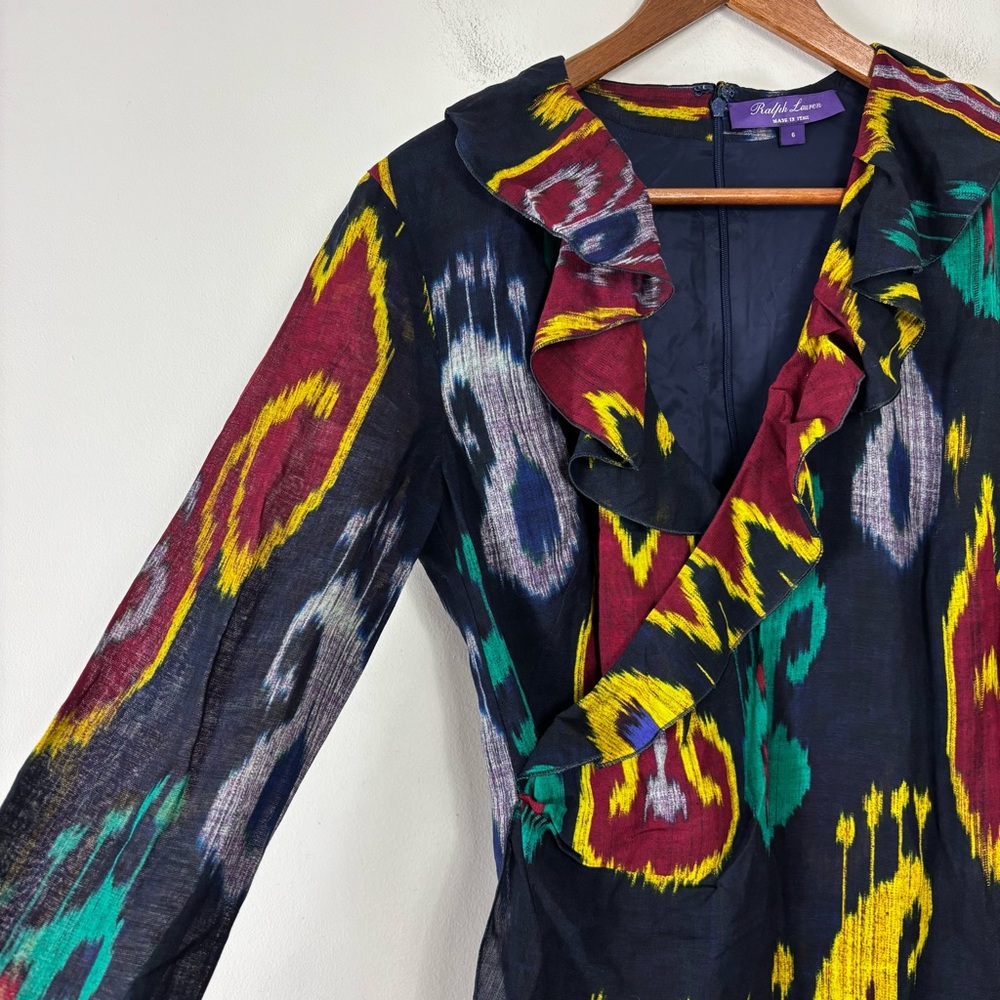 Ralph Lauren Vilgot Ikat-Print Evening Dress Womens 6 Purple Label Made in Italy - Picture 4 of 16